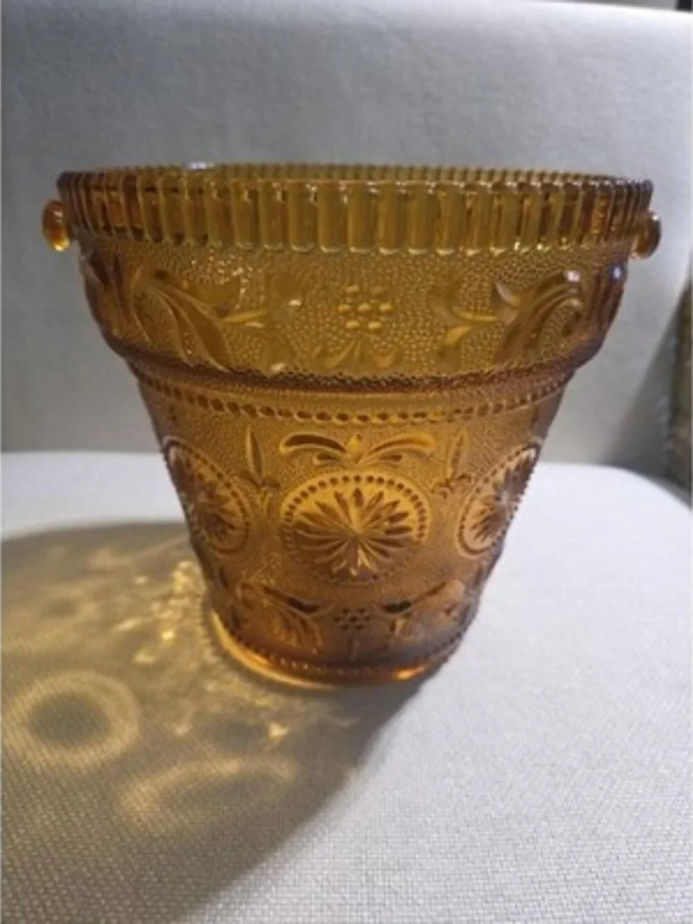Vintage Indiana Glass Amber Moon & Stars Concord Ice Bucket Hanging Planter Box